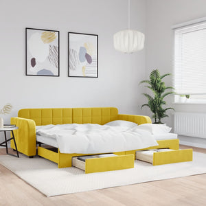 Divano Letto Estraibile con Cassetti Giallo 90x200cm in Velluto 3196982