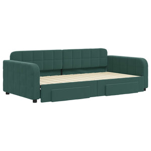 Divano Letto Estraibile Cassetti Verde Scuro 100x200cm Velluto 3196986
