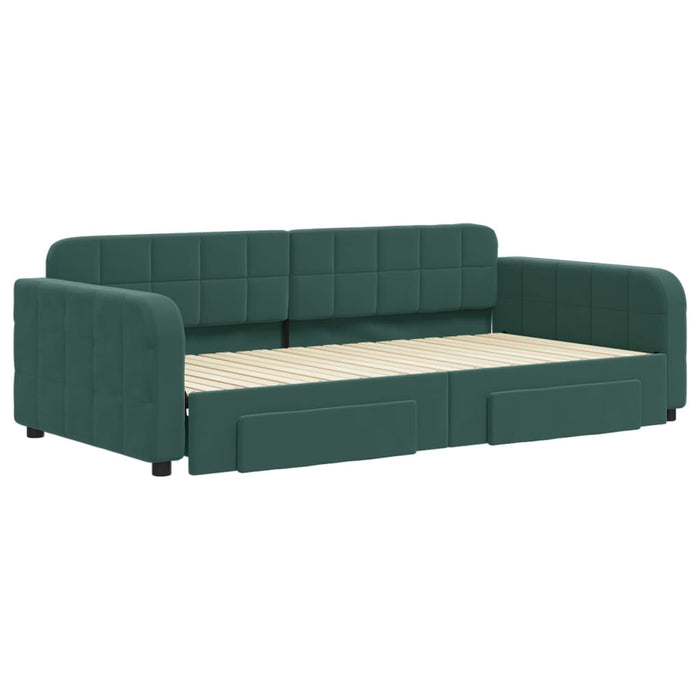Divano Letto Estraibile Cassetti Verde Scuro 100x200cm Velluto 3196986