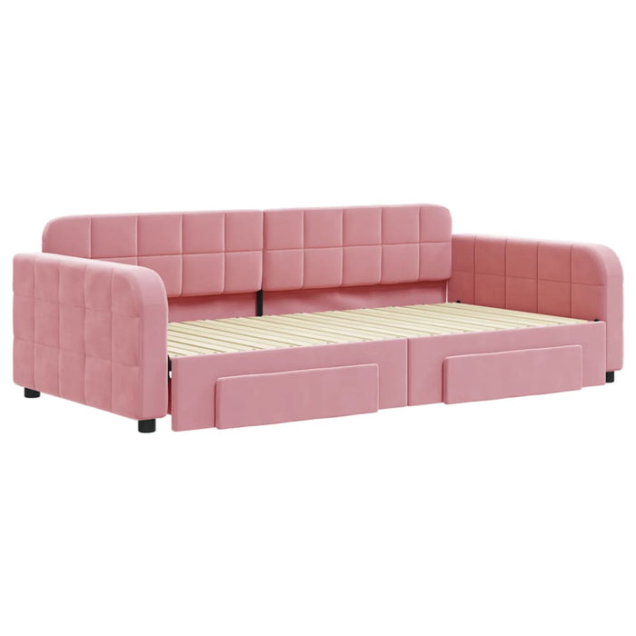 Divano Letto Estraibile con Cassetti Rosa 100x200 cm Velluto 3196987