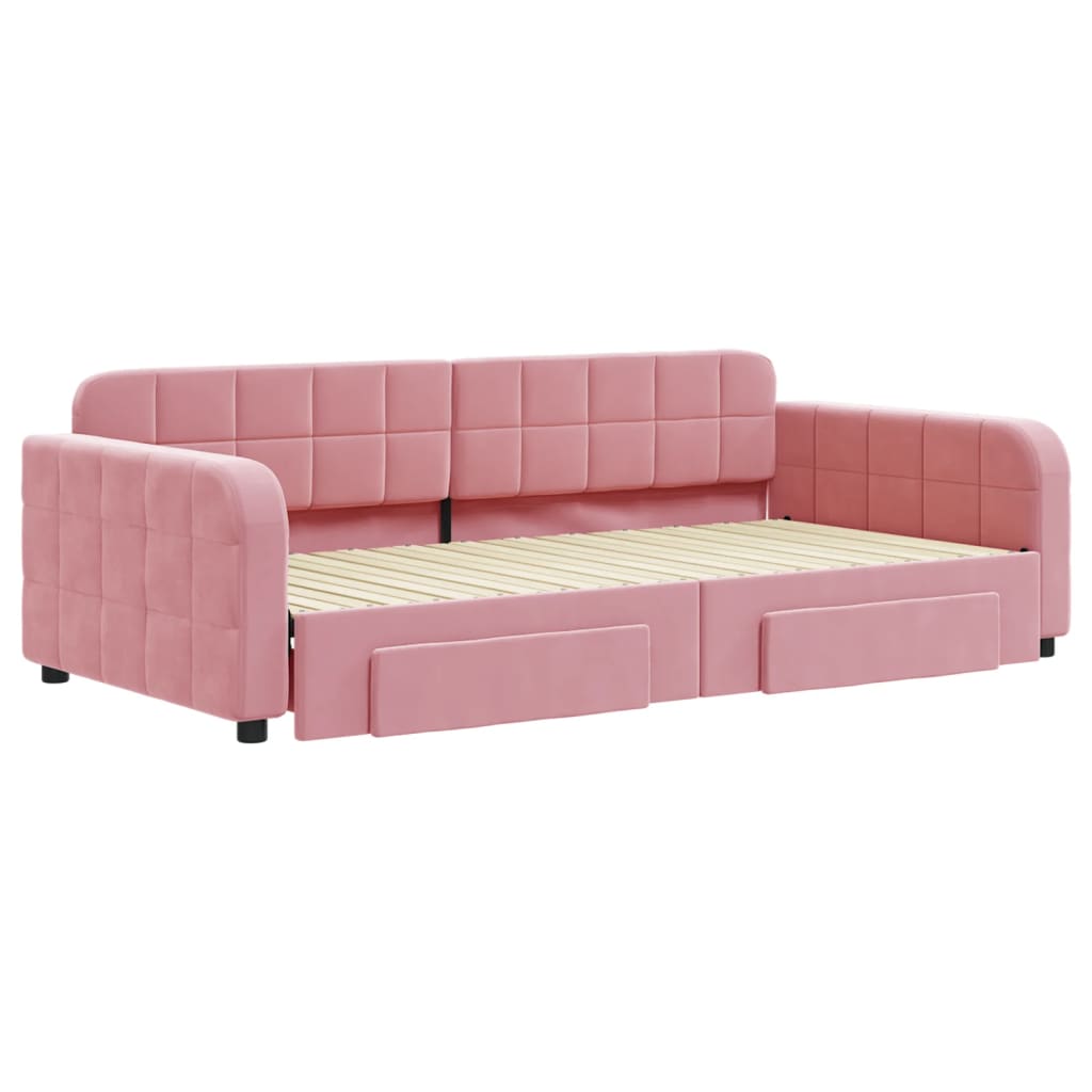 Divano Letto Estraibile con Cassetti Rosa 100x200 cm Velluto 3196987