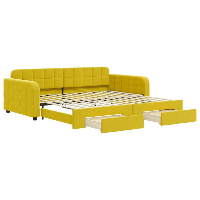 Divano Letto Estraibile con Cassetti Giallo 100x200cm Velluto