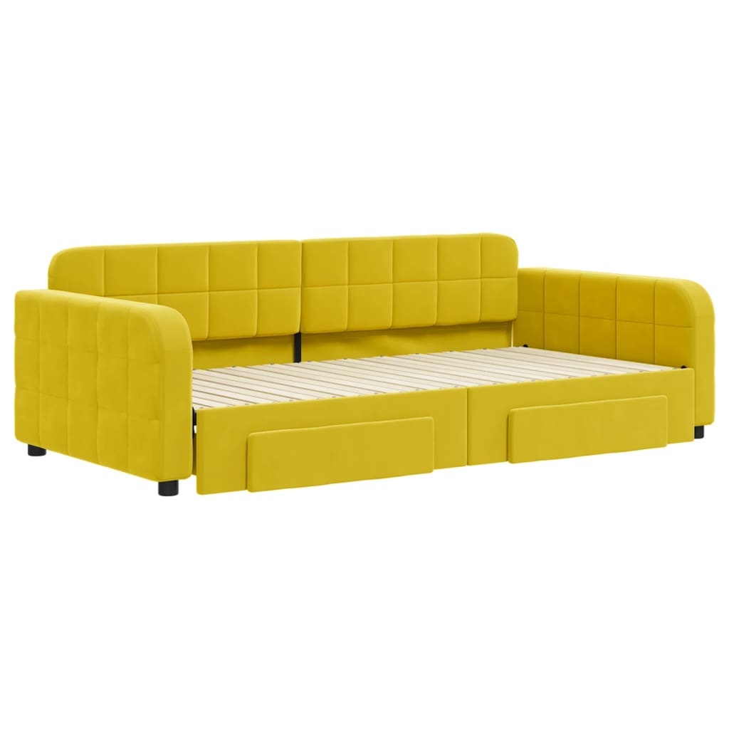 Divano Letto Estraibile con Cassetti Giallo 100x200cm Velluto