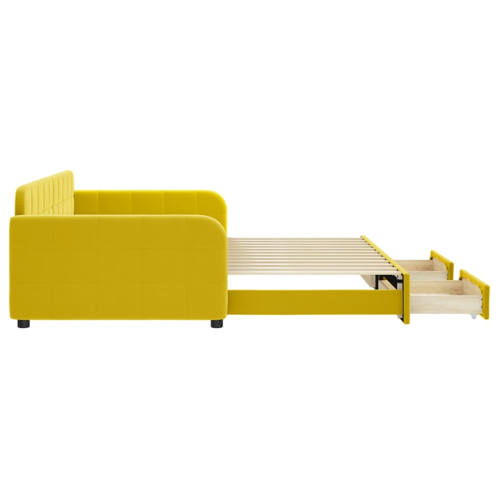 Divano Letto Estraibile con Cassetti Giallo 100x200cm Velluto
