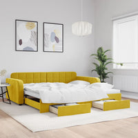 Divano Letto Estraibile con Cassetti Giallo 100x200cm Velluto 3196989
