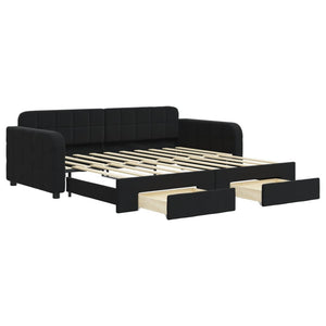 Divano Letto Estraibile con Cassetti Nero 90x190 cm in Velluto