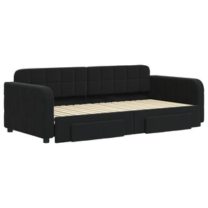 Divano Letto Estraibile con Cassetti Nero 90x190 cm in Velluto