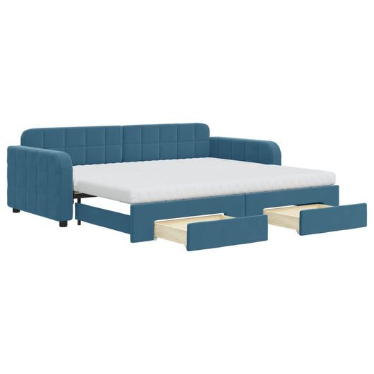 Divano Letto Estraibile con Cassetti Blu 90x200 cm in Velluto 3197000