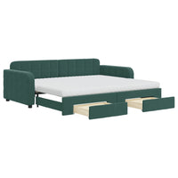 Divano Letto Estraibile Cassetti Verde Scuro 90x200cm Velluto 3197003