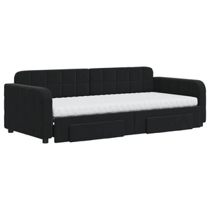 Divano Letto Estraibile con Cassetti Nero 90x200 cm in Velluto 3197005