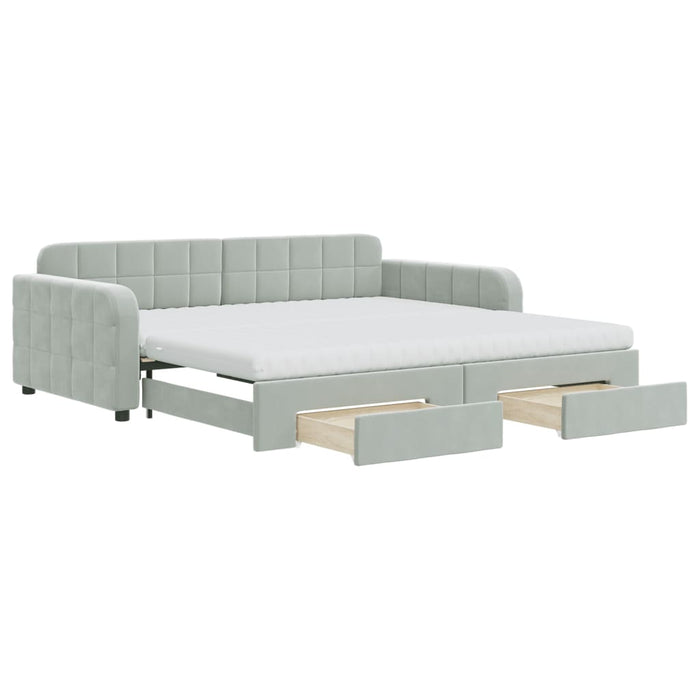 Divano Letto Estraibile Cassetti Grigio Chiaro 100x200 Velluto 3197008