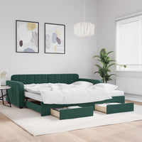Divano Letto Estraibile Cassetti Verde Scuro 100x200cm Velluto 3197010