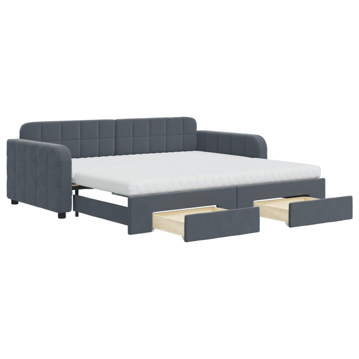 Divano Letto Estraibile Cassetti Grigio Scuro 90x190cm Velluto