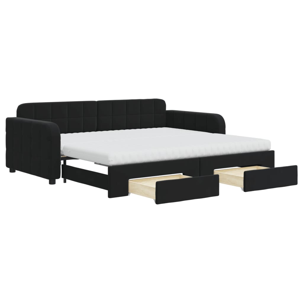 Divano Letto Estraibile con Cassetti Nero 90x190 cm in Velluto 3197016