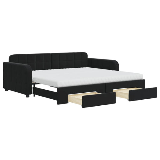 Divano Letto Estraibile con Cassetti Nero 90x190 cm in Velluto