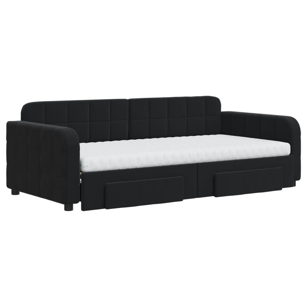 Divano Letto Estraibile con Cassetti Nero 90x190 cm in Velluto 3197016
