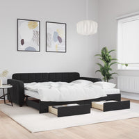 Divano Letto Estraibile con Cassetti Nero 90x190 cm in Velluto