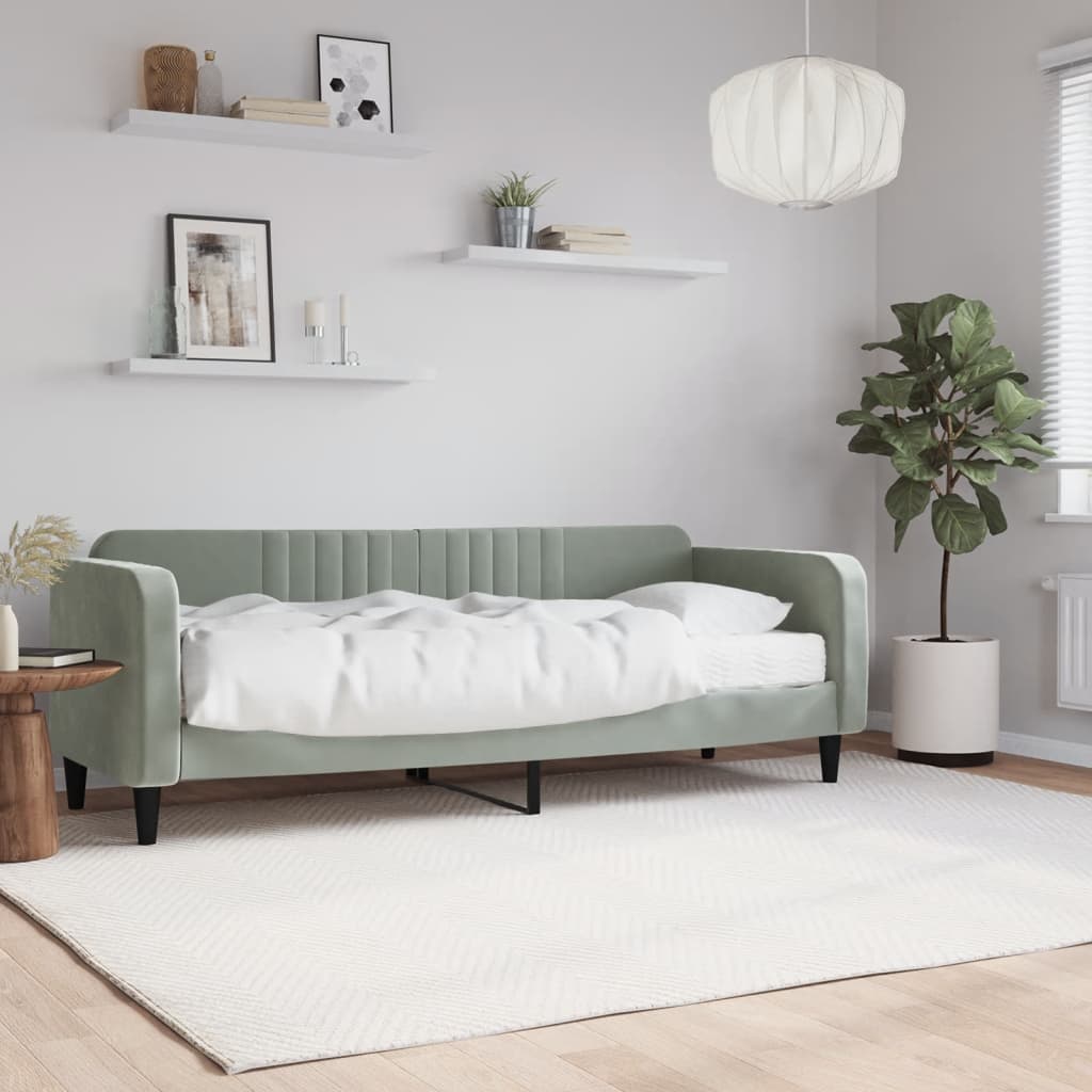 Divano Letto con Materasso-Sofa Letto-Daybed Grigio Chiaro 80x200 cm in Velluto 870312