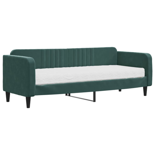 Divano Letto con Materasso Verde Scuro 80x200 cm in Velluto