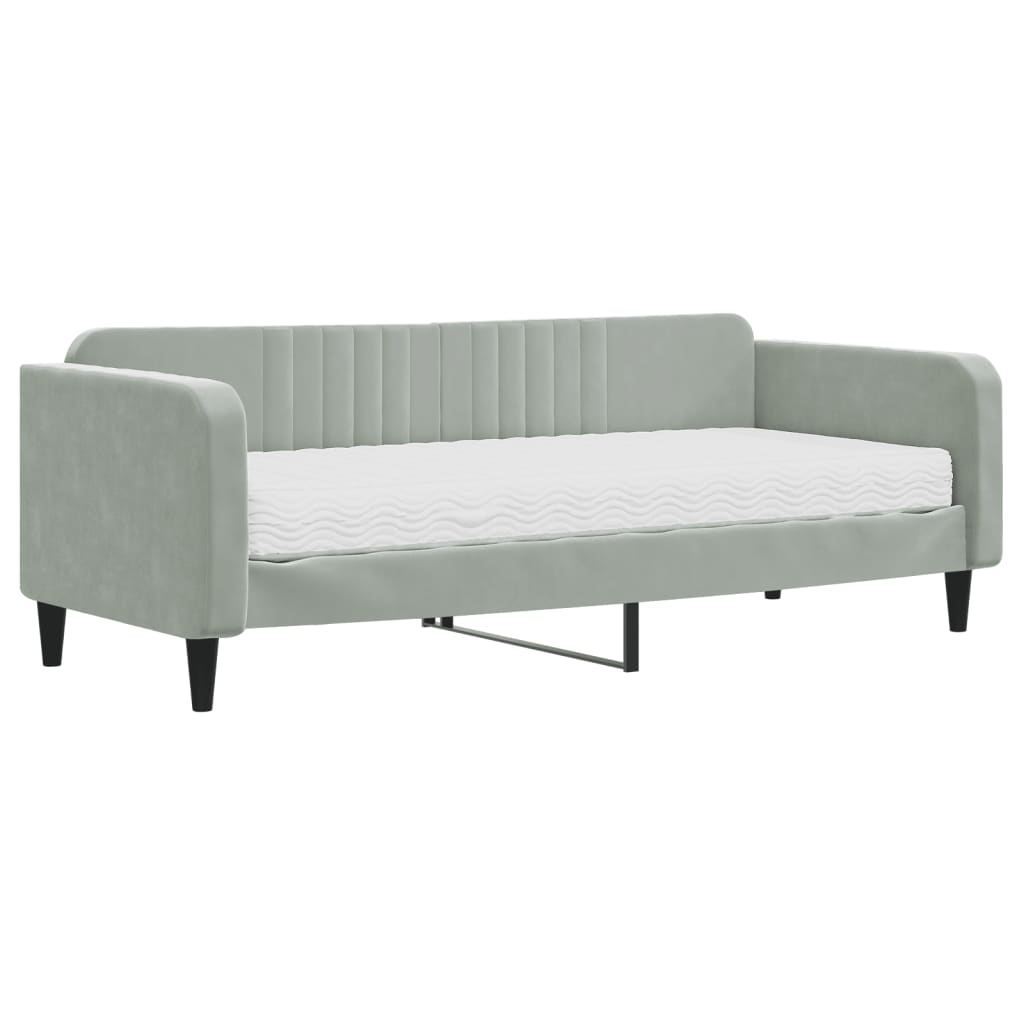 Divano Letto con Materasso-Sofa Letto-Daybed Grigio Chiaro 90x200 cm in Velluto 159114