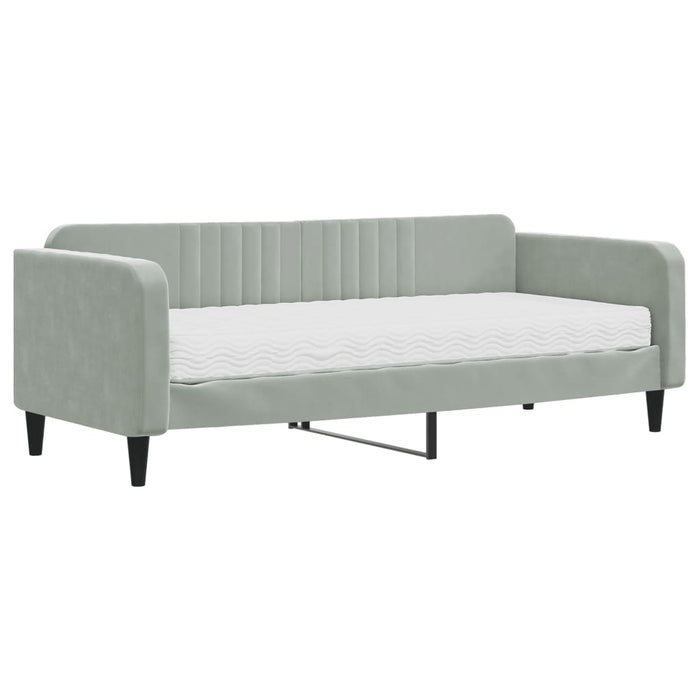 Divano Letto con Materasso-Sofa Letto-Daybed Grigio Chiaro 90x200 cm in Velluto 159114