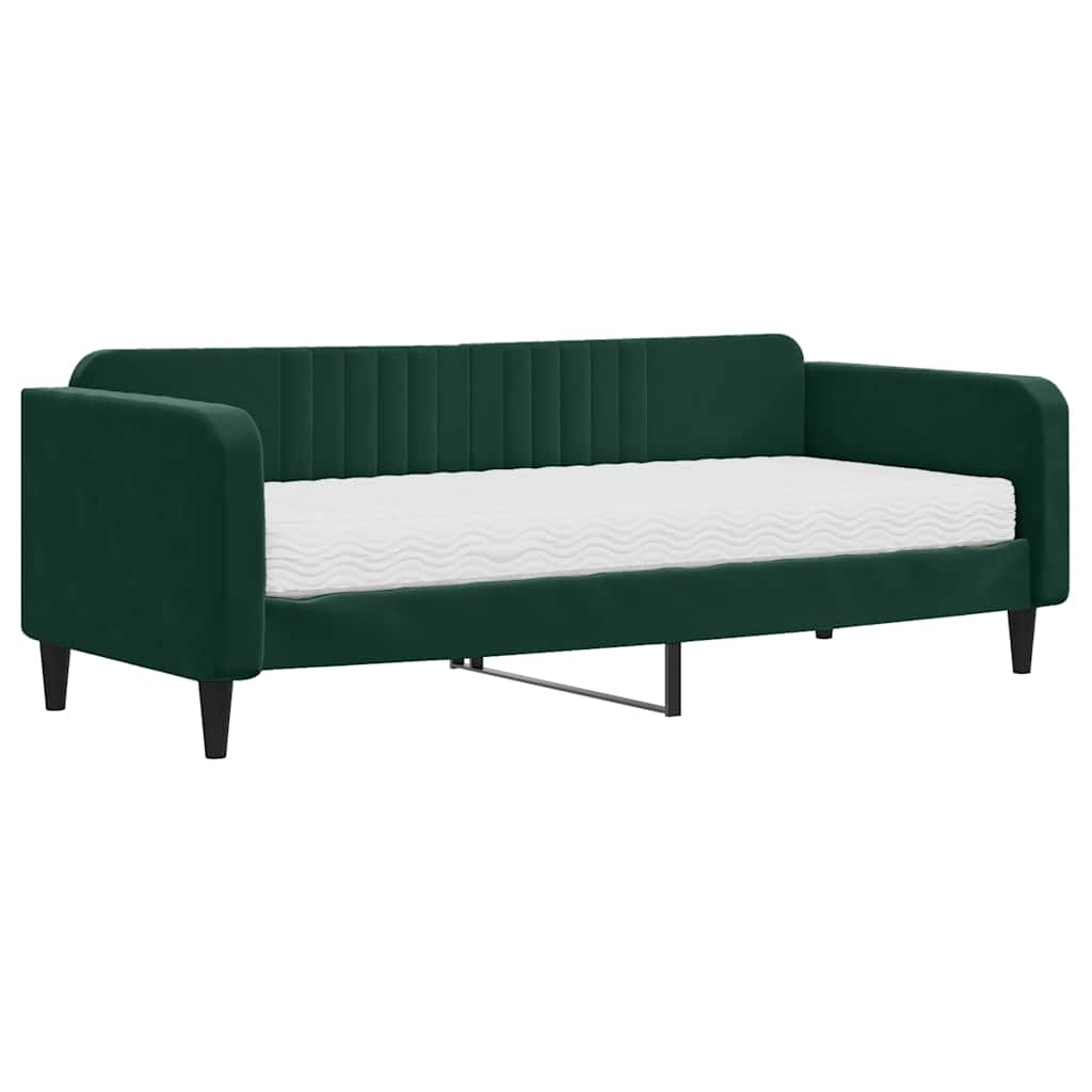 Divano Letto con Materasso-Sofa Letto-Daybed Verde Scuro 90x200 cm in Velluto 436335