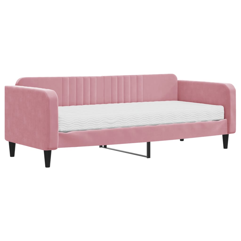 Divano Letto con Materasso Rosa 90x200 cm in Velluto