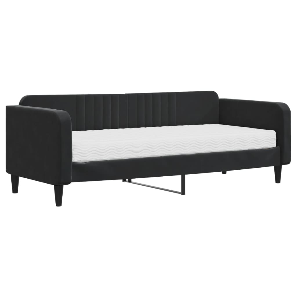 Divano Letto con Materasso-Sofa Letto-Daybed Nero 90x200 cm in Velluto 572147