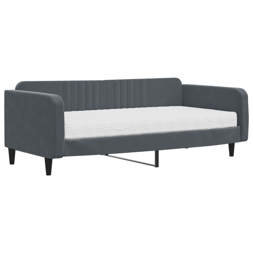 Divano Letto con Materasso-Sofa Letto-Daybed Grigio Scuro 100x200 cm in Velluto 928691