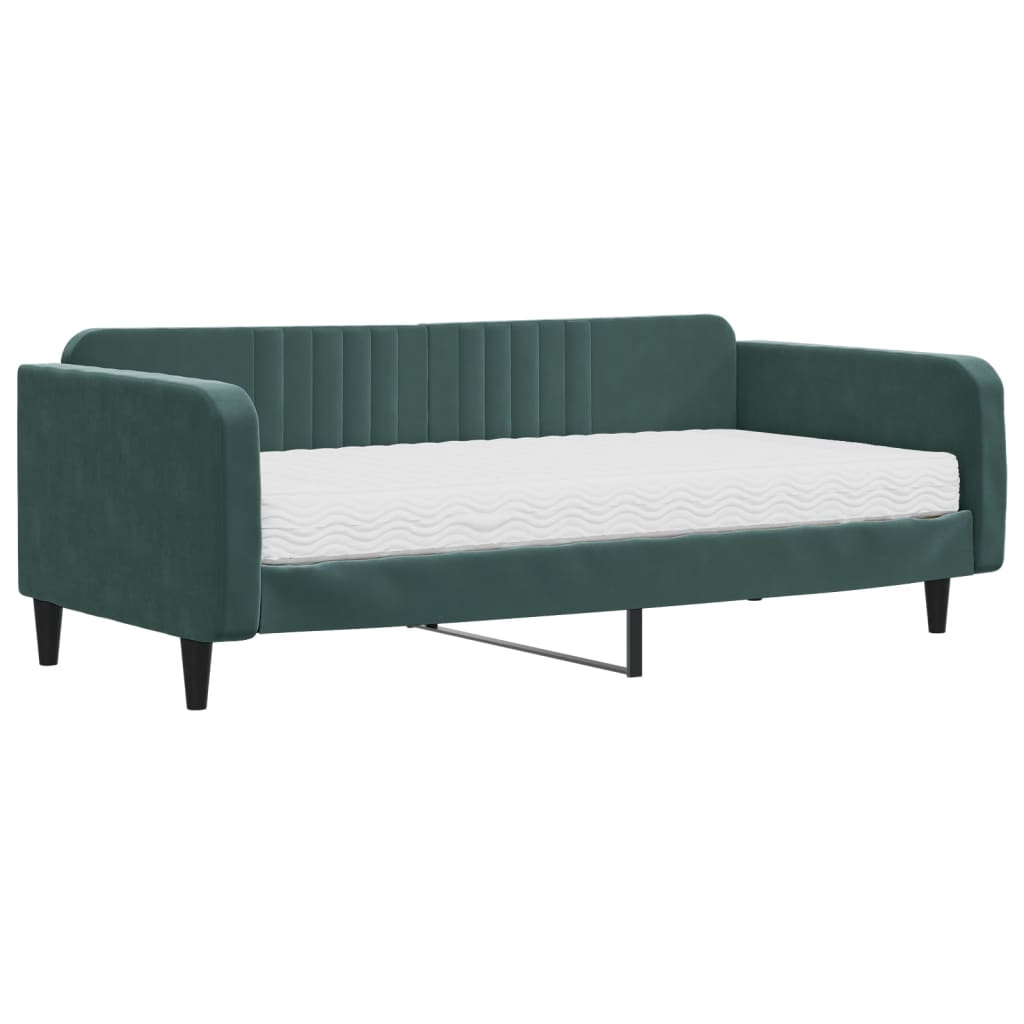 Divano Letto con Materasso Verde Scuro 100x200 cm in Velluto