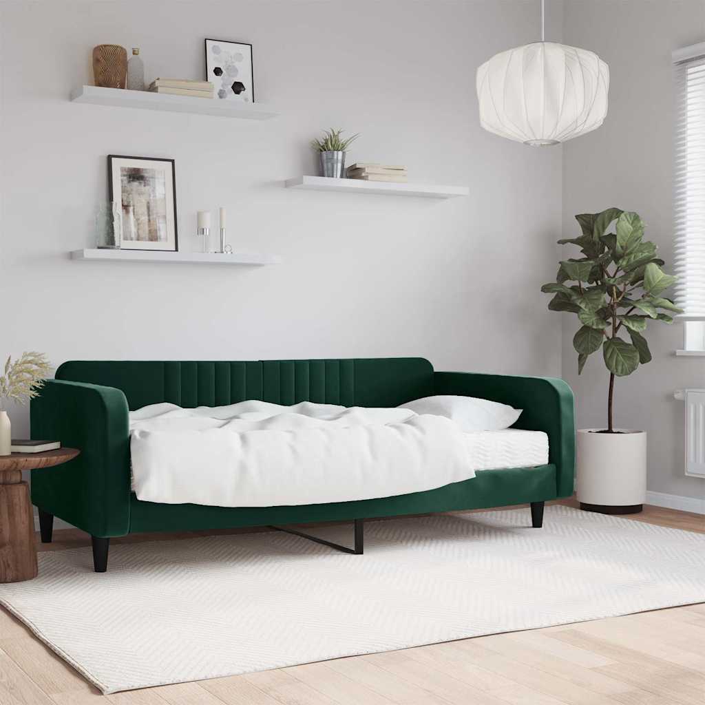Divano Letto con Materasso-Sofa Letto-Daybed Verde Scuro 100x200 cm in Velluto 889049