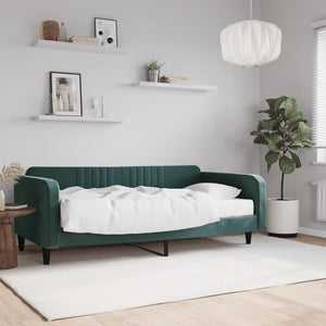 Divano Letto con Materasso Verde Scuro 100x200 cm in Velluto