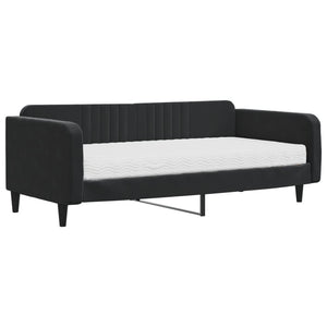 Divano Letto con Materasso-Sofa Letto-Daybed Nero 100x200 cm in Velluto 442088