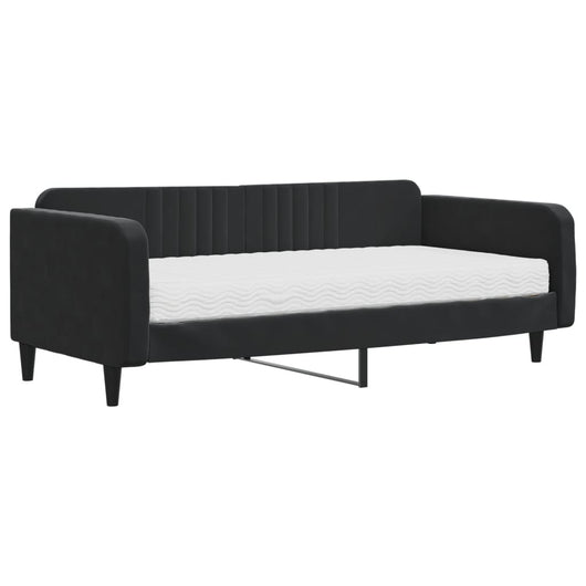 Divano Letto con Materasso-Sofa Letto-Daybed Nero 100x200 cm in Velluto 442088