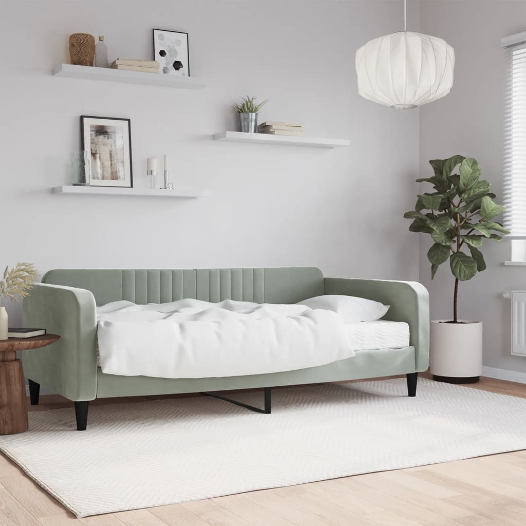 Divano Letto con Materasso-Sofa Letto-Daybed Grigio Chiaro 90x190 cm in Velluto 385147