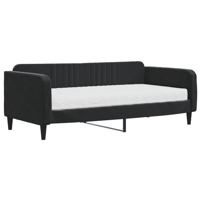 Divano Letto con Materasso-Sofa Letto-Daybed Nero 90x190 cm in Velluto 999909