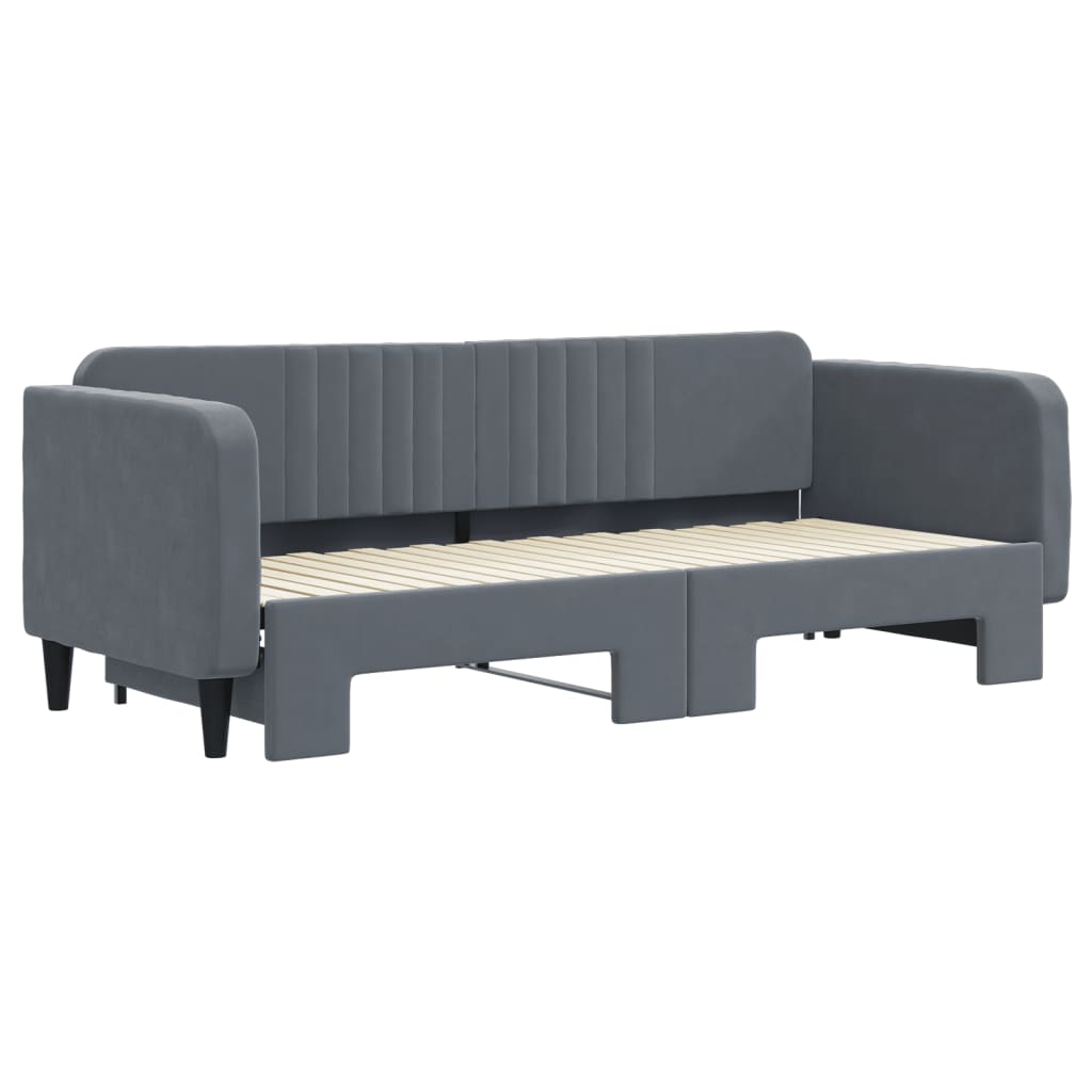 Divano Letto con Letto Estraibile Grigio Scuro 80x200cm Velluto