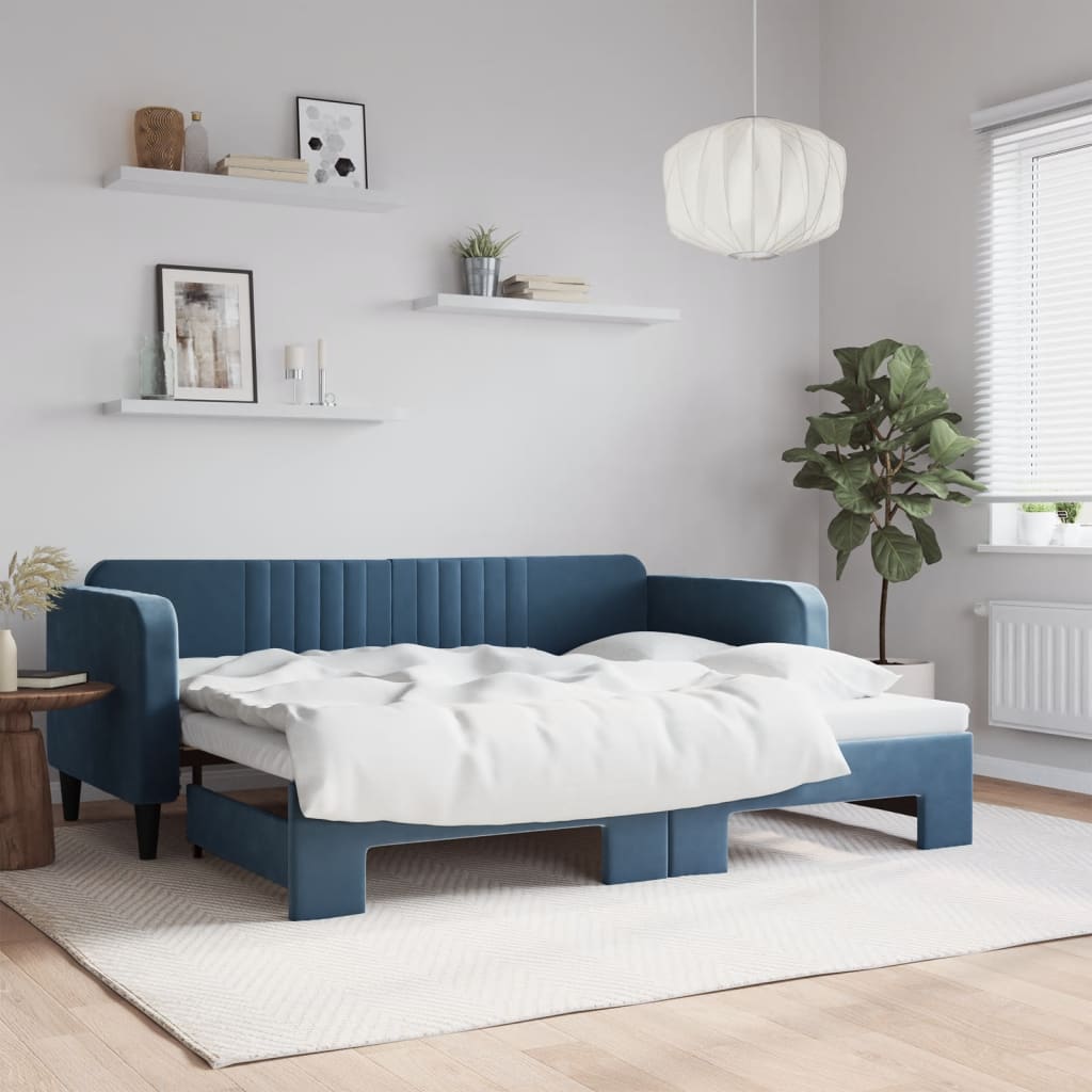 Divano Letto con Letto Estraibile-Sofa Letto-Daybed Blu 90x200 cm in Velluto 442694
