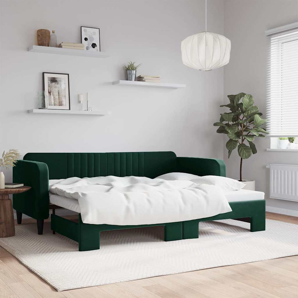 Divano Letto con Letto Estraibile-Sofa Letto-Daybed Verde Scuro 90x200cm Velluto 573931