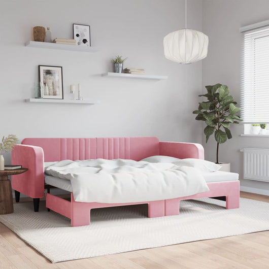 Divano Letto con Letto Estraibile Rosa 90x200 cm in Velluto 3197066