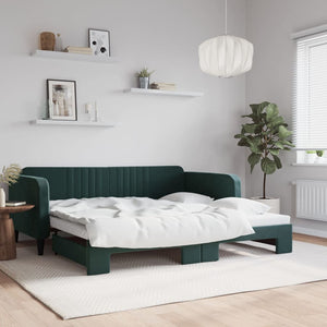 Divano Letto con Letto Estraibile Verde Scuro 100x200cm Velluto