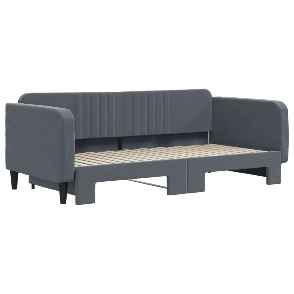 Divano Letto con Letto Estraibile Grigio Scuro 90x190cm Velluto