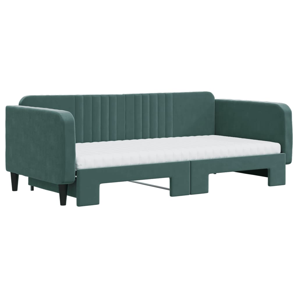 Divano Letto Estraibile Materassi Verde Scuro 100x200 Velluto