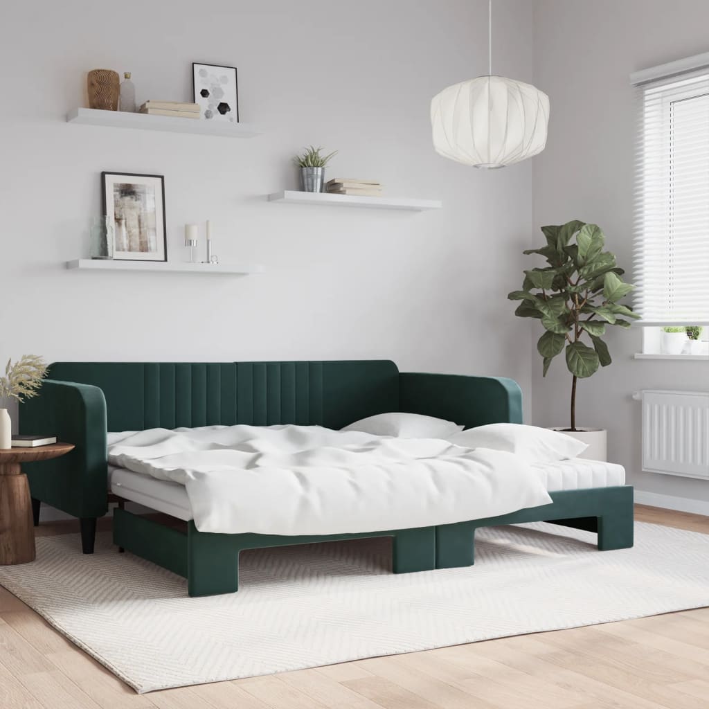 Divano Letto Estraibile Materassi Verde Scuro 100x200 Velluto