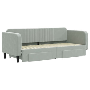 Divano Letto Estraibile Cassetti Grigio Chiaro 80x200cm Velluto