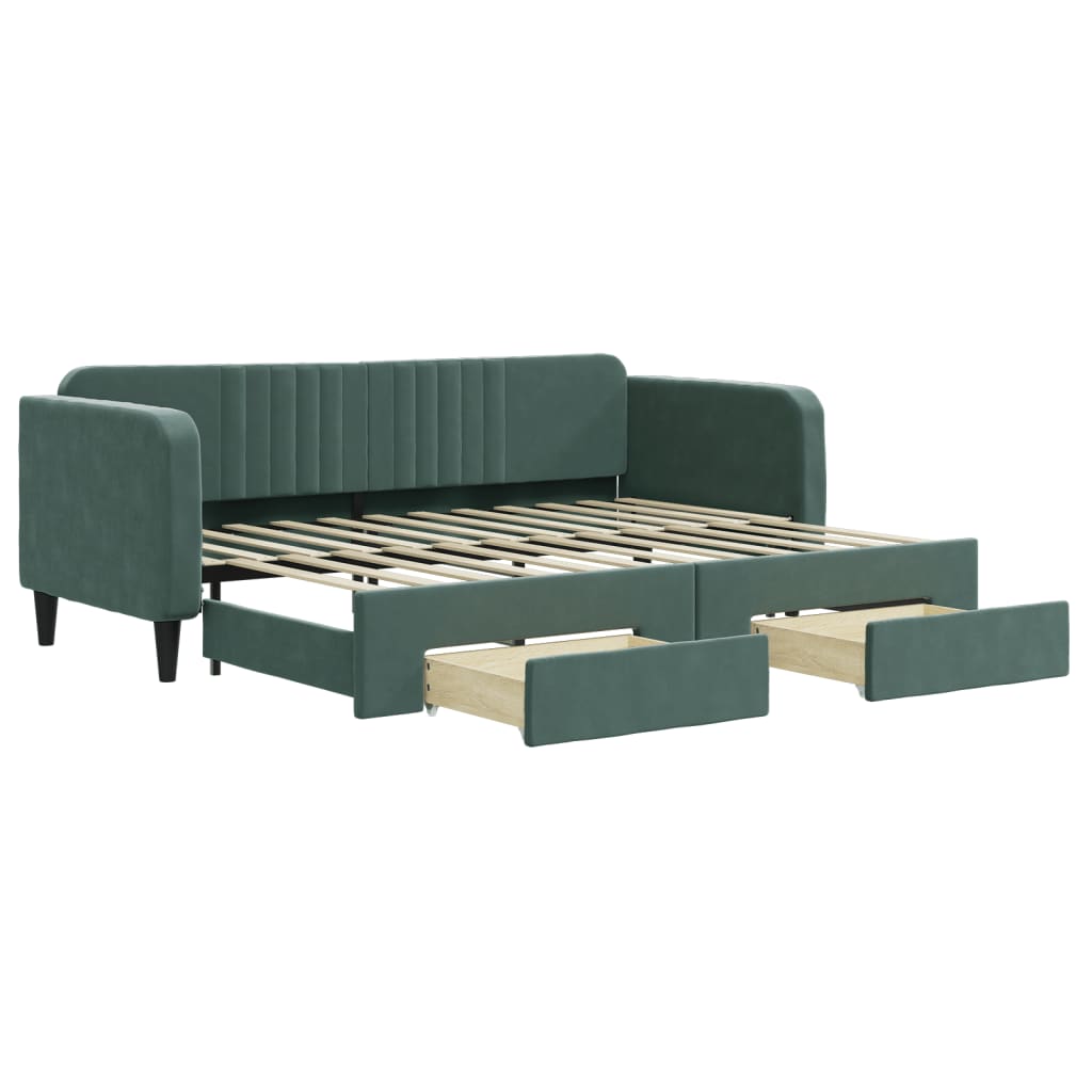 Divano Letto Estraibile Cassetti Verde Scuro 80x200cm Velluto 3197106