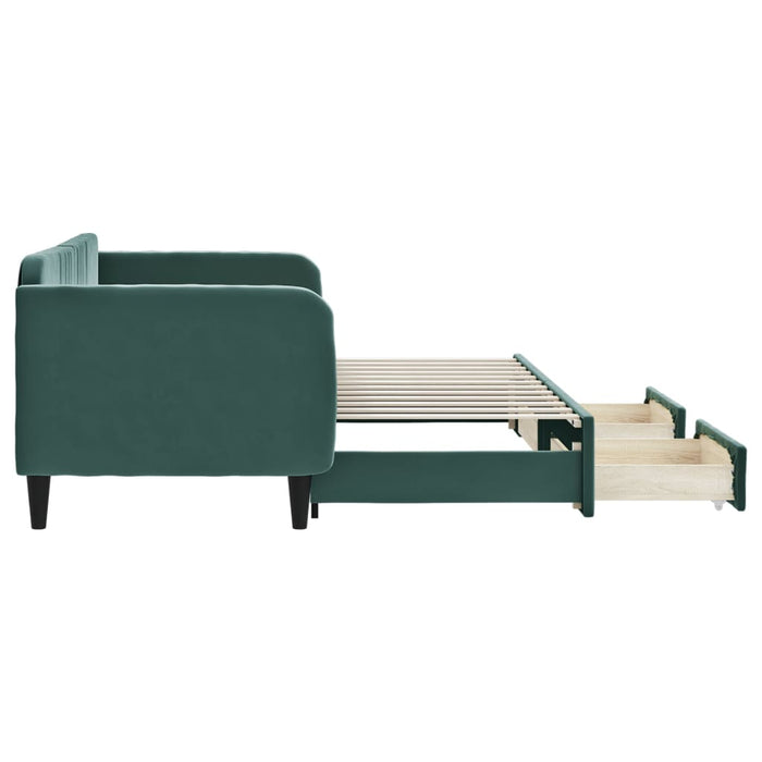 Divano Letto Estraibile Cassetti Verde Scuro 80x200cm Velluto