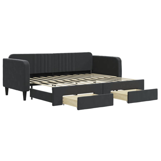 Divano Letto Estraibile con Cassetti Nero 80x200 cm in Velluto 3197108