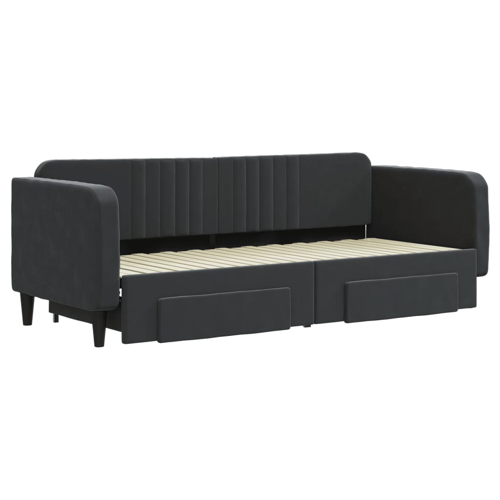 Divano Letto Estraibile con Cassetti Nero 80x200 cm in Velluto 3197108