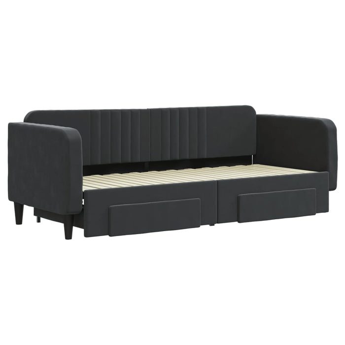 Divano Letto Estraibile con Cassetti Nero 80x200 cm in Velluto 3197108